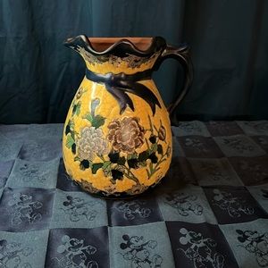 Vintage formalities by Baum Bros yellow crackle floral wall pocket vase